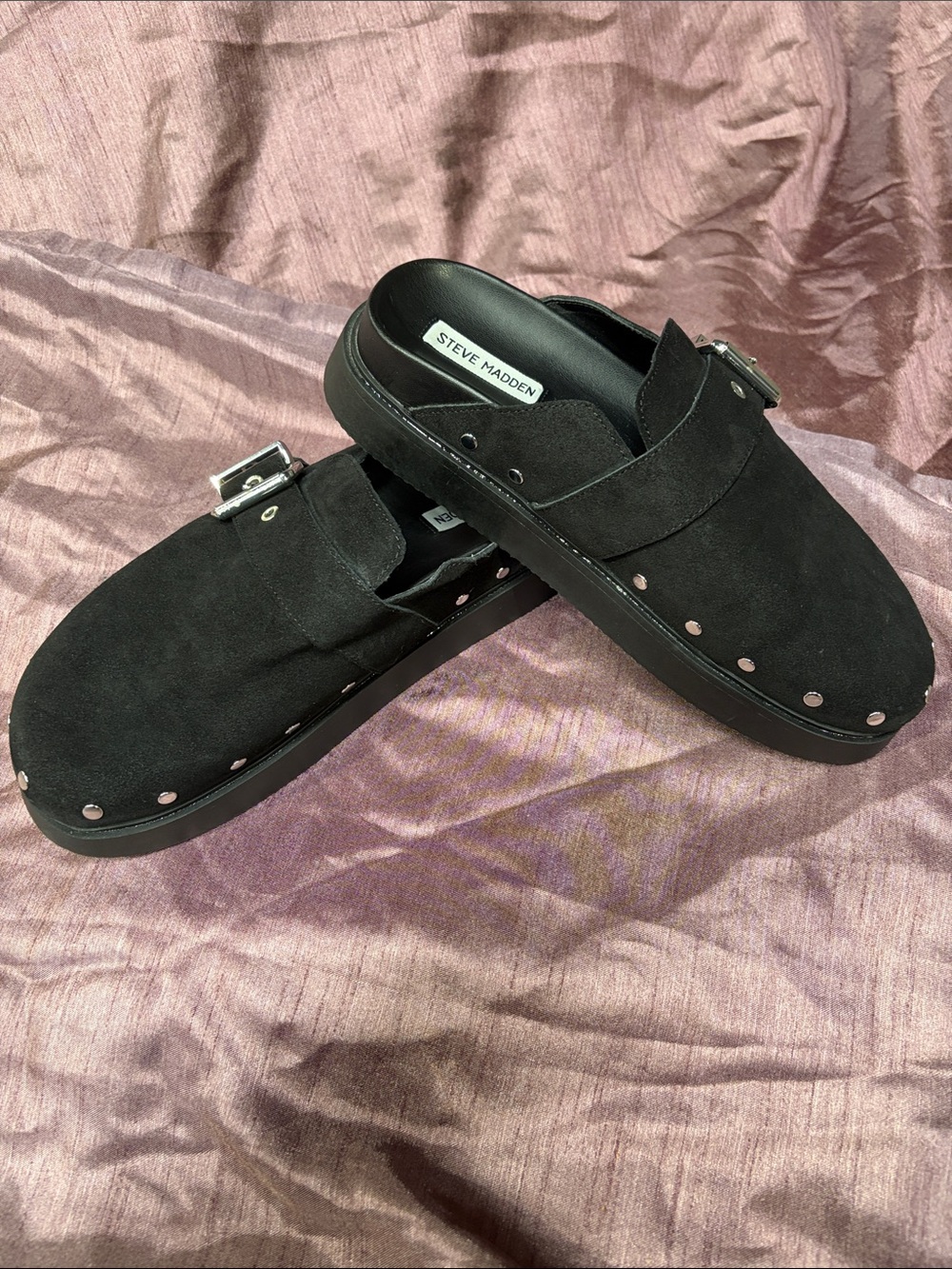 Steve Madden Black Suede Studded Slip-On Mules
